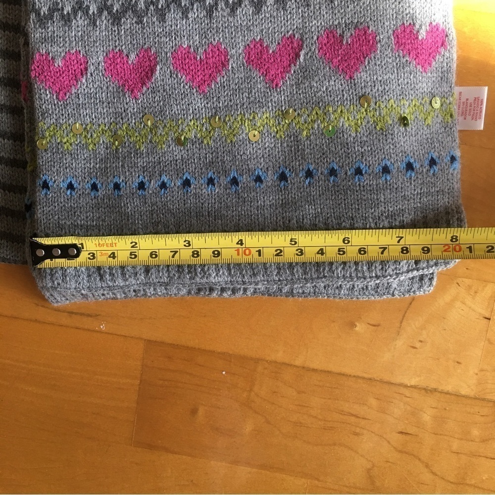 Dearfoams Fairisle Striped Scarf with Hearts, Sequins, Fray, Pink, Green - Picture 11 of 16